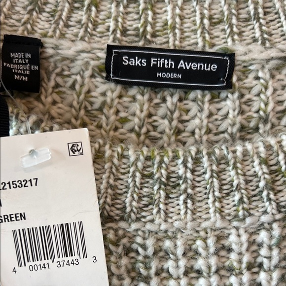 Saks Fifth Avenue Cream/Green Crewneck Sweater - Picture 2 of 7